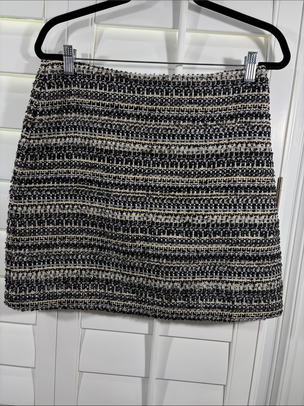 Tweed Mini Skirt Black White Gold Silver Gorgeous Metallic (8)
